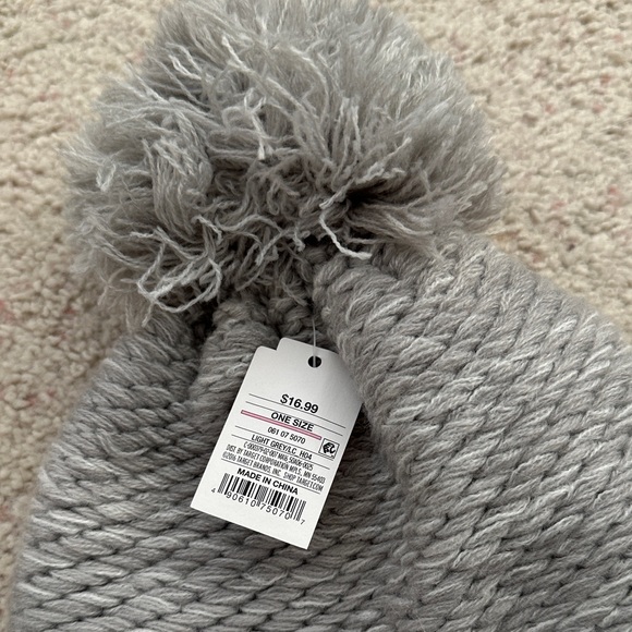 Gray Knit Beanie with Pom Pom - Picture 2 of 3